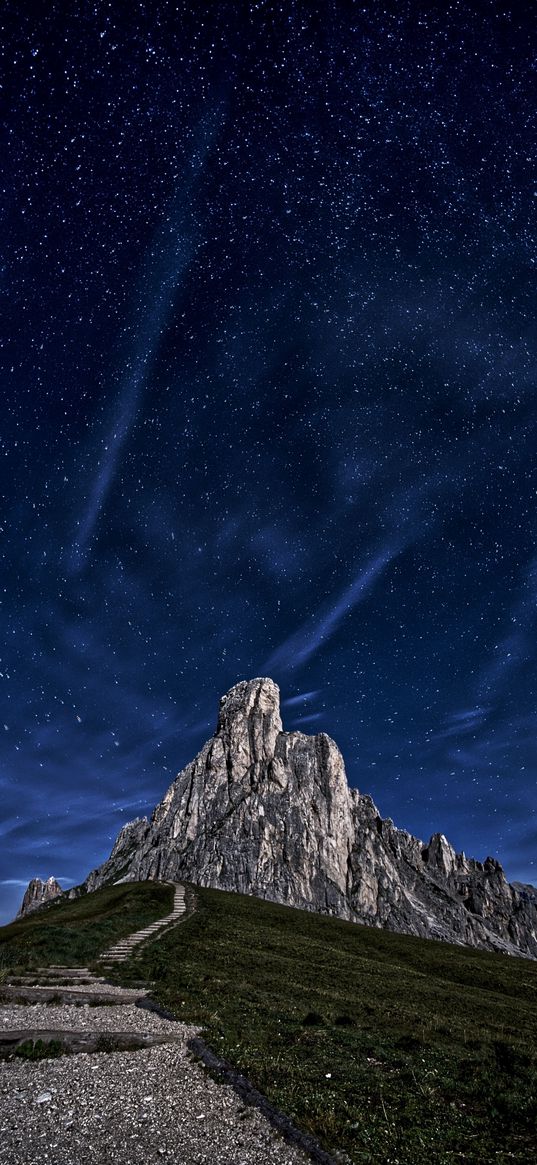 mountain, ladder, stars, night