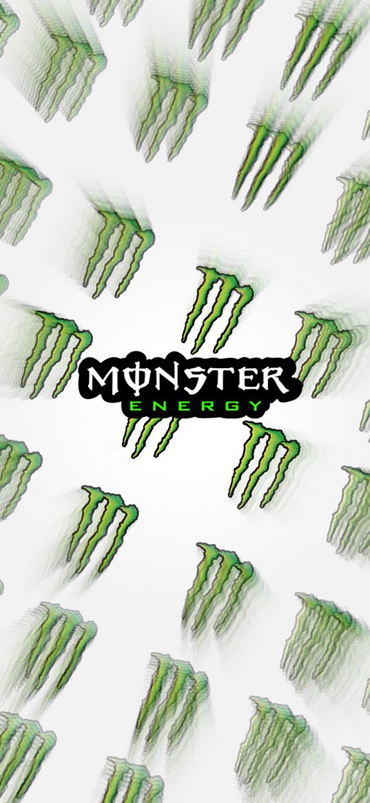 monster energy, logo, scratches, claws, green, white, blur