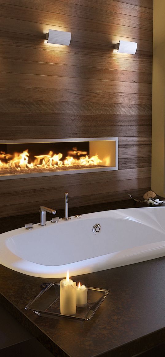 interior, bathroom, bedroom, bath, candles, fire