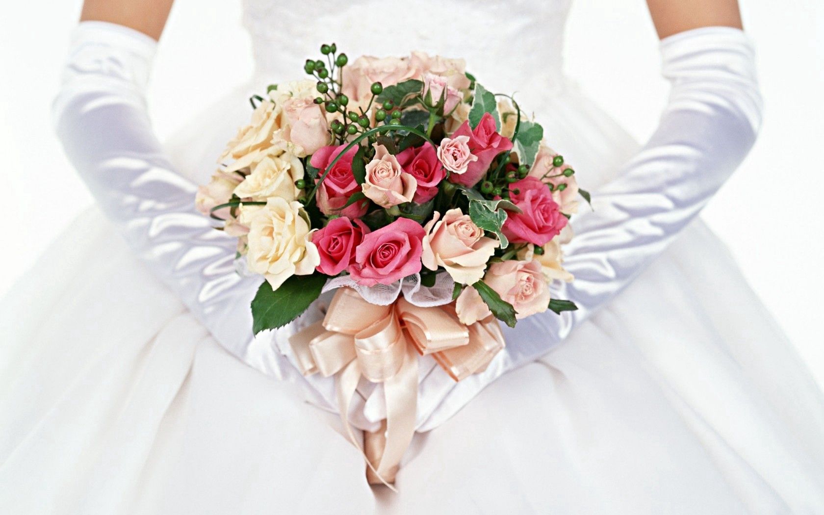 bride, bouquet, roses, gloves