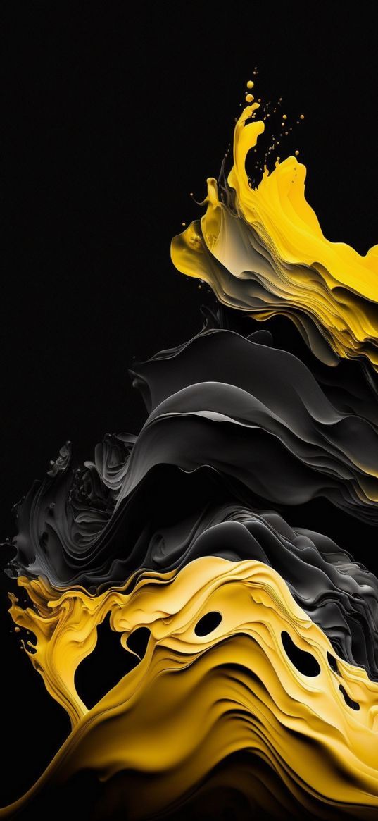 abstract, yellow, black, wave, liquid