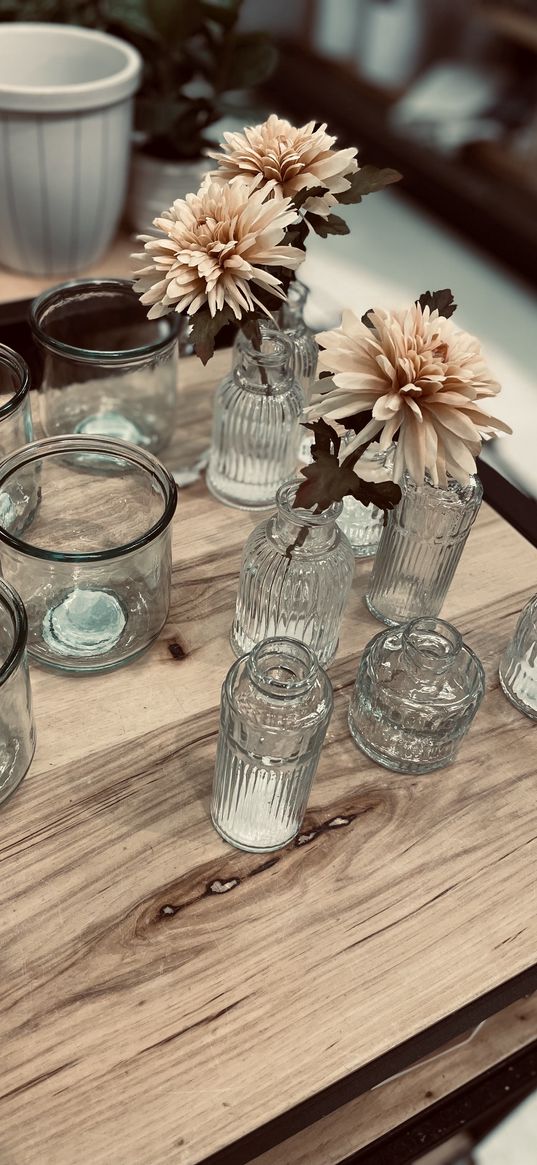 decor, glasses, store, flowers