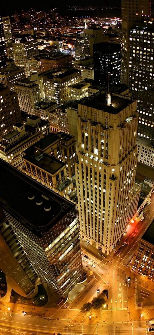 city, sky, skyscrapers, top view