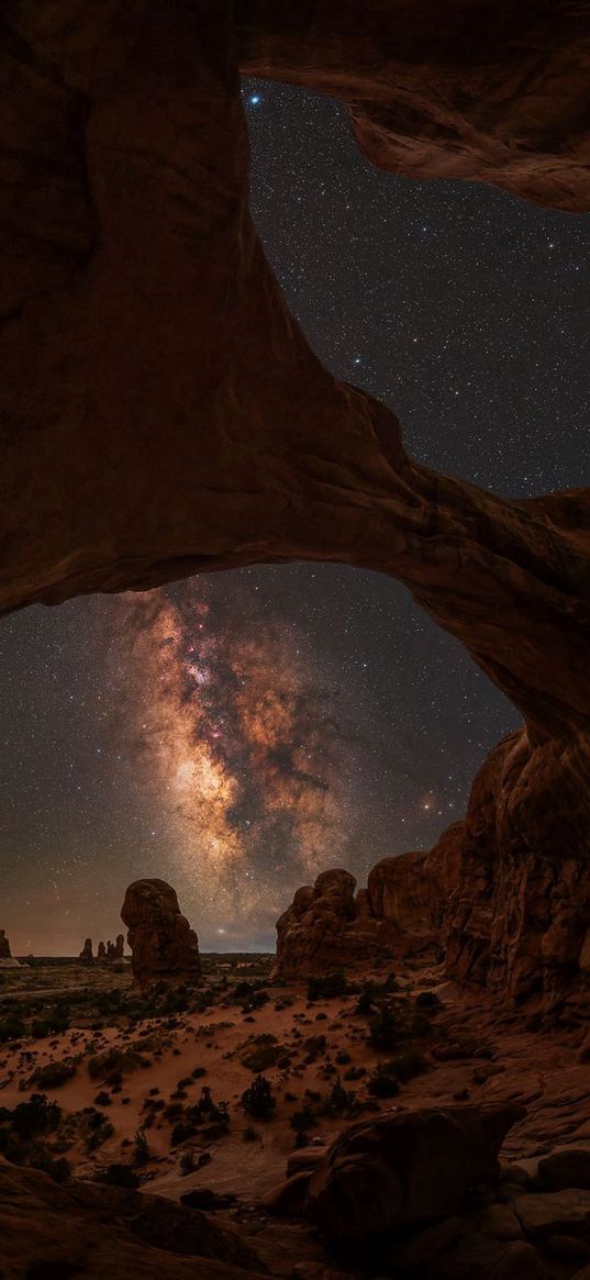 cave, hills, milky way, night