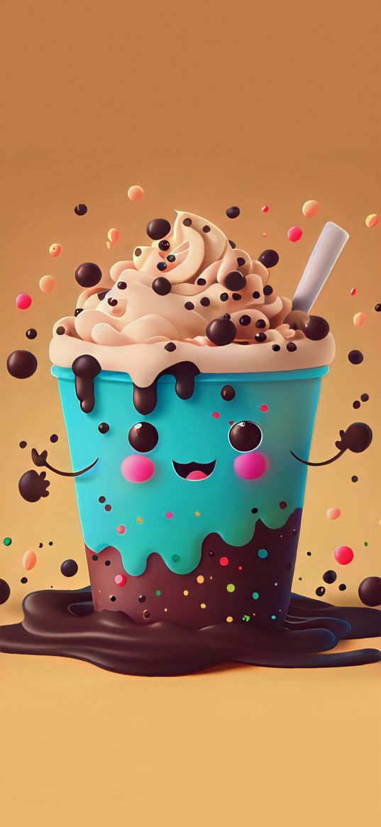 coffee, ice cream, drink, dessert, face, cute, sweets, ai, art