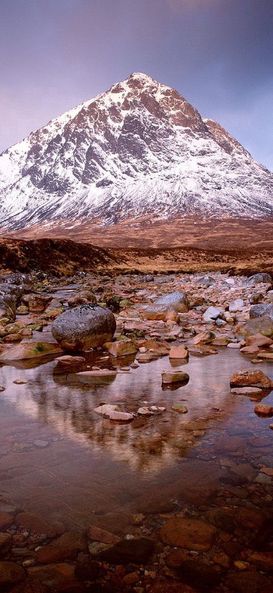 mountain, top, lake, stones, glenkoe, scotland