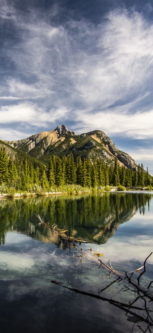 mountains, pond, landscape, nature, canada