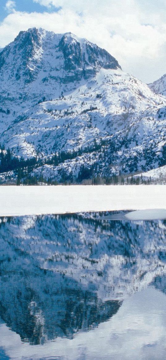 nevada, california, mountains, lake, coast, ice, snow, stones