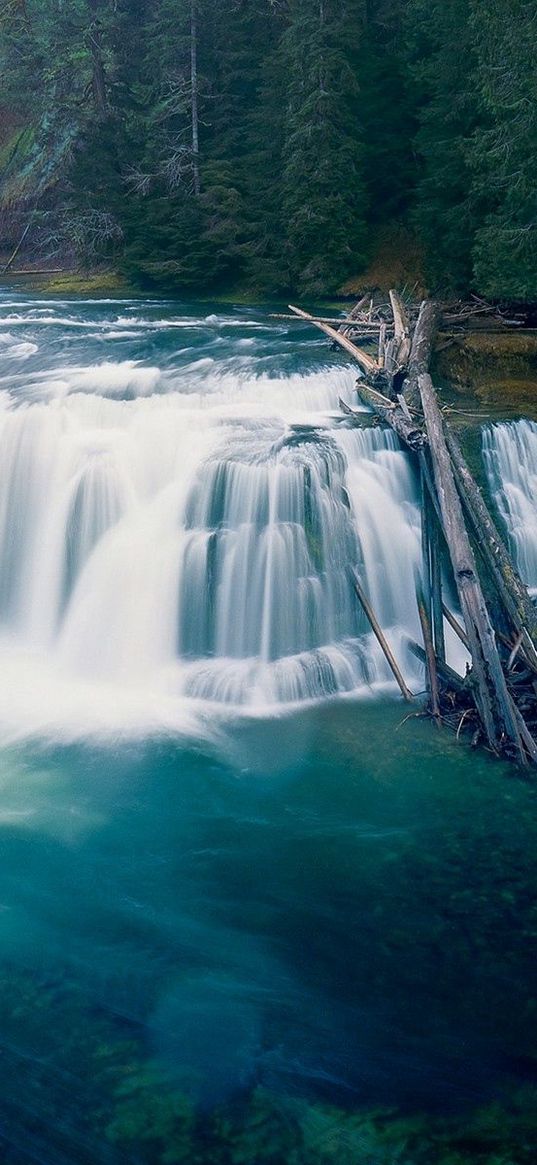 waterfall, trees, nature, river