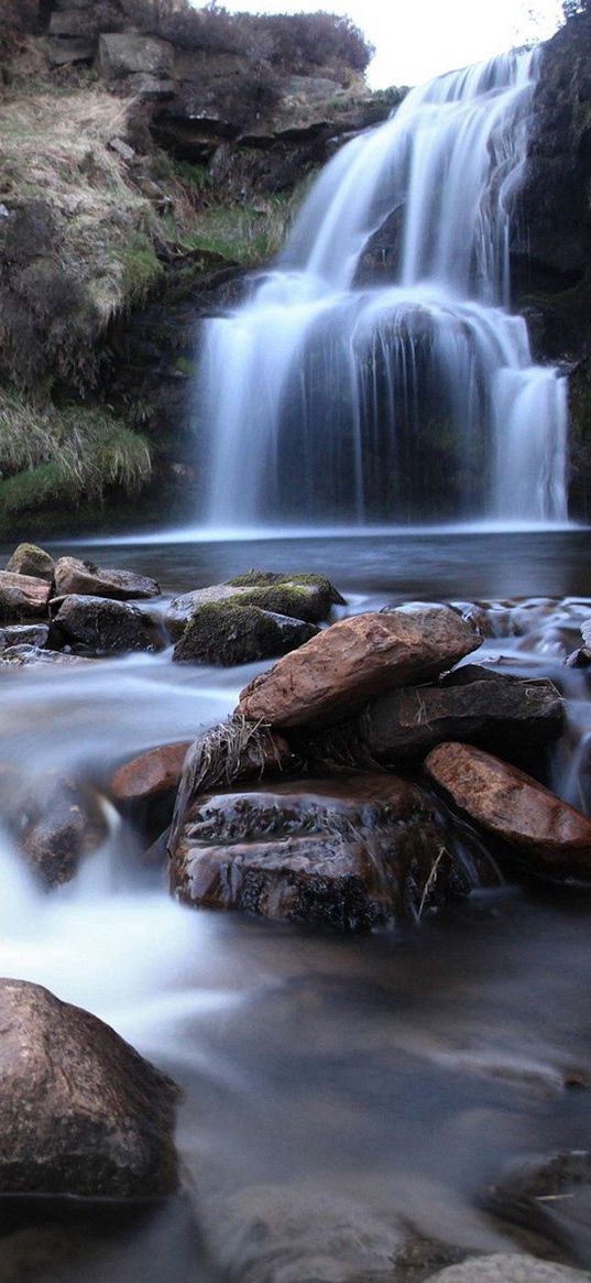 waterfall, rocks, river