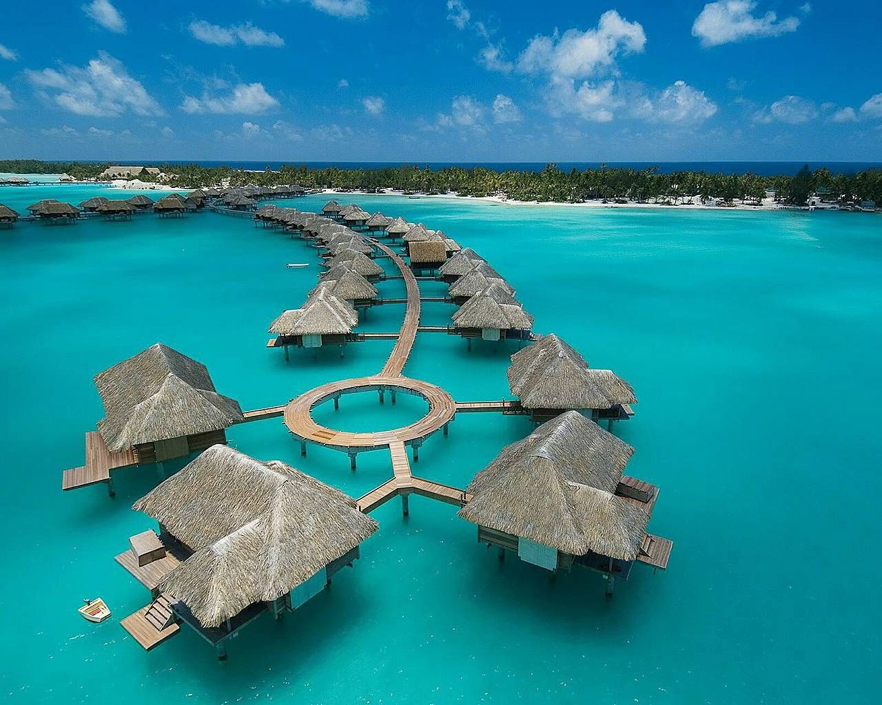 bora bora, island, hotels, water, sky