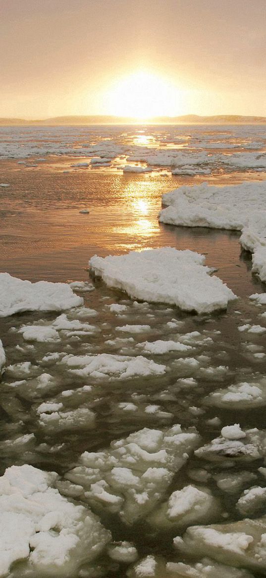 ice, river, canada, cold, winter, sun, evening, decline