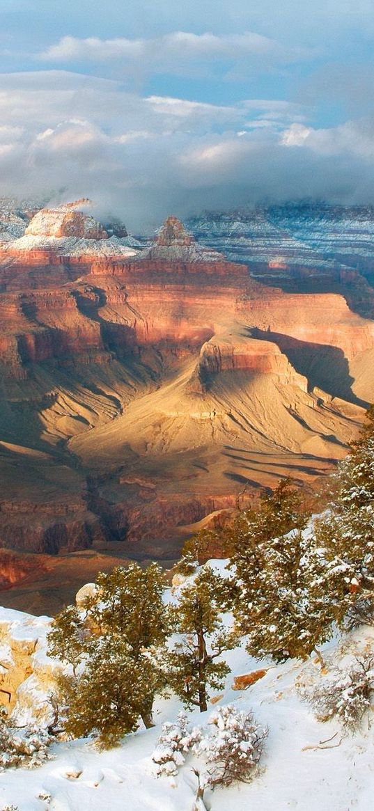 mountains, snow, winter, trees, canyons, height, arizona