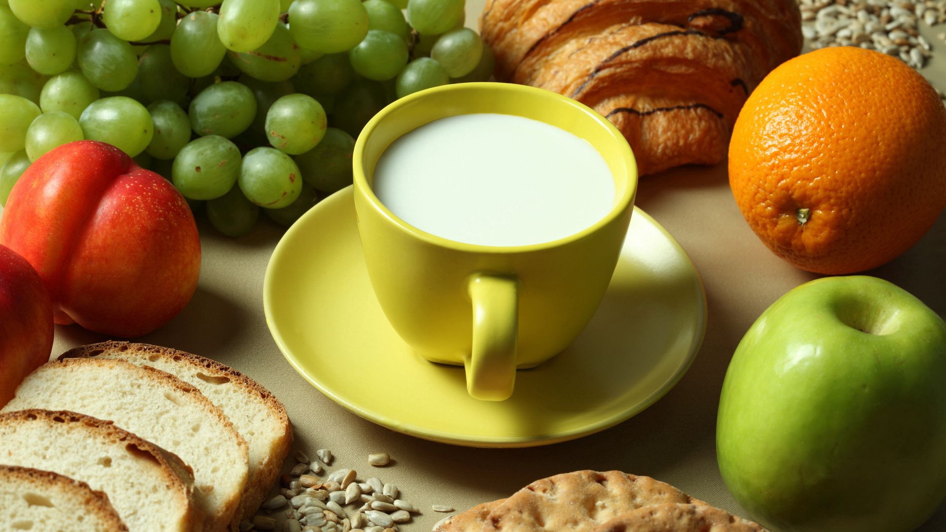 milk, fruit, bread