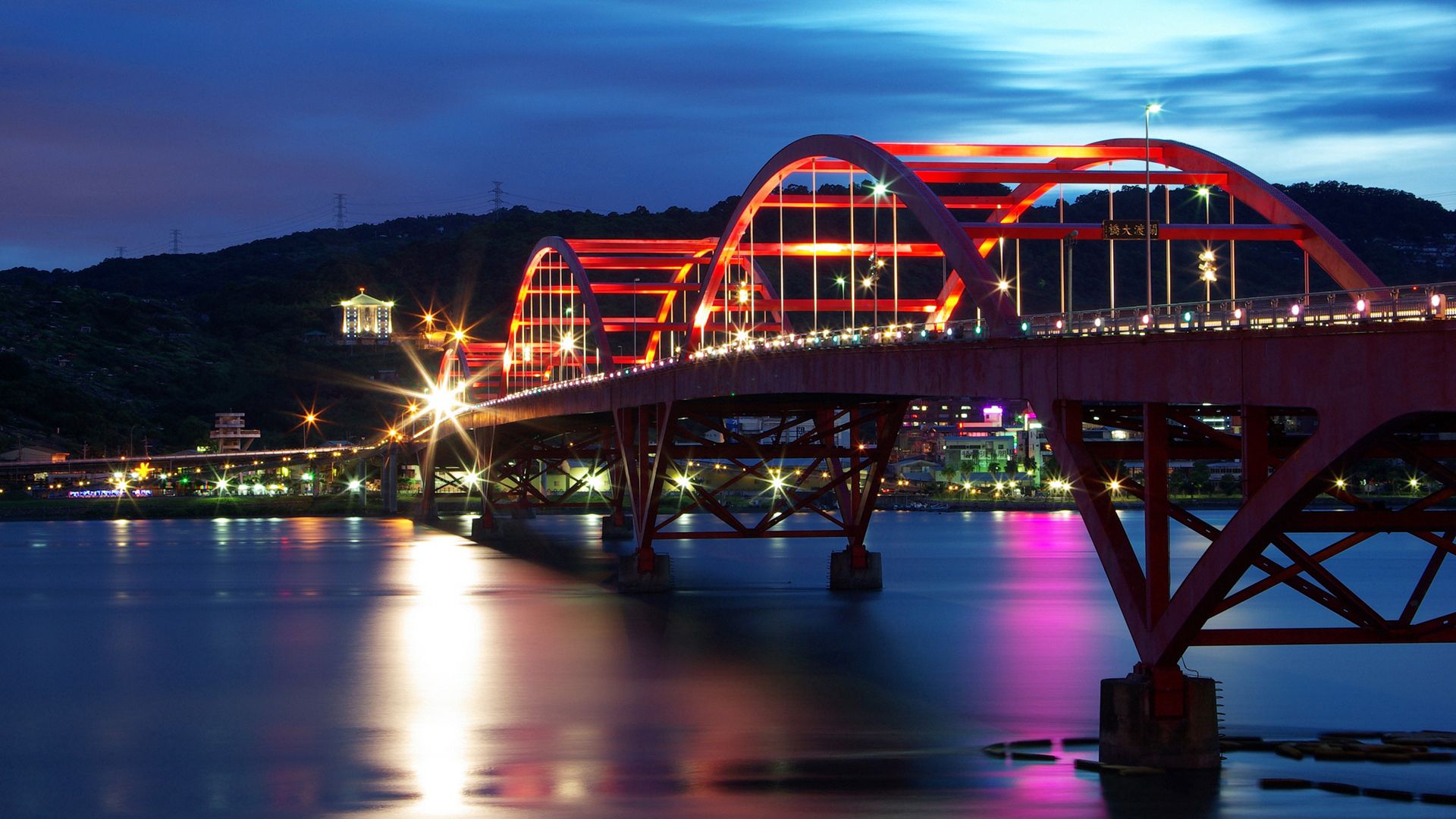 city, sky, bridge, night