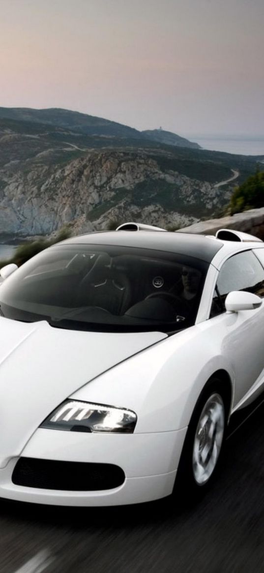 bugatti, white, auto, speed