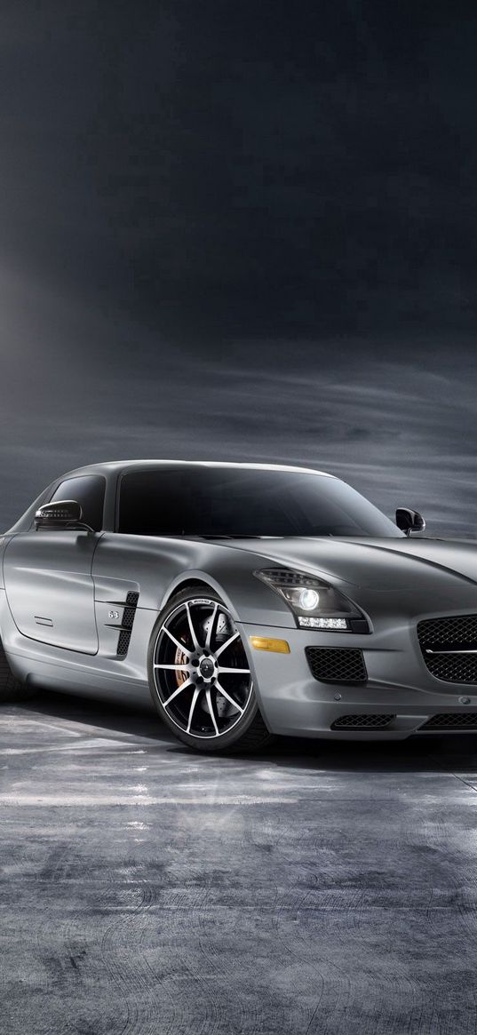 sls amg, sls amg gt, 2013, gray, night