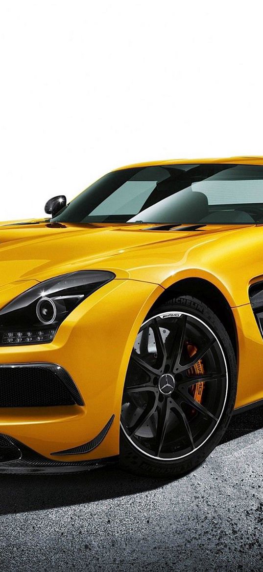 mercedes-benz, sls amg, yellow, auto