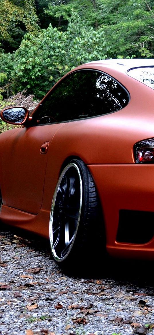 porsche, sports car, street, trees