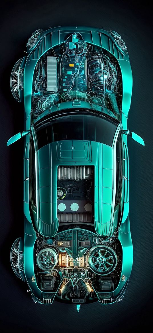 car, transparent, mechanisms, green, ai, art