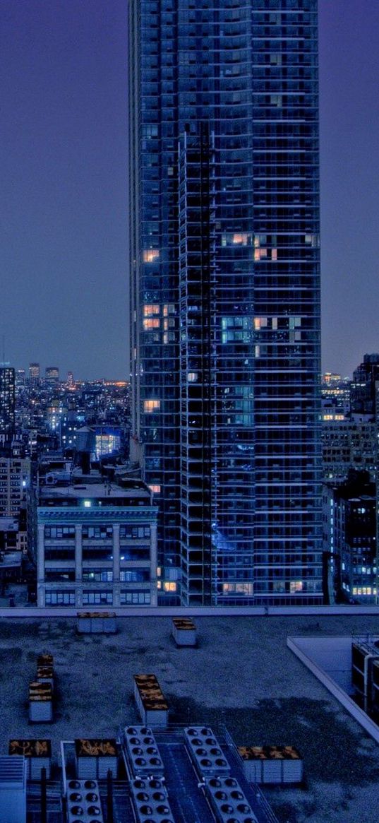 city, night, skyscraper, sky