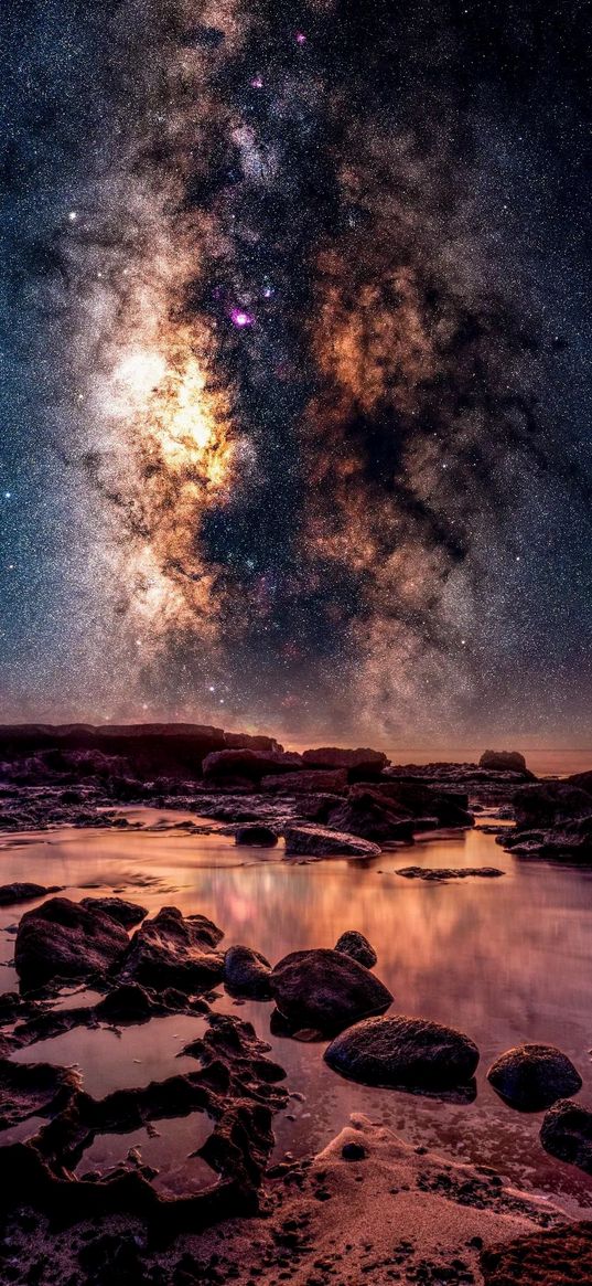 spring, stones, sunset, milky way