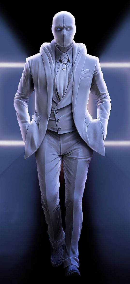 moon knight, marvel, character, costume, white, neon