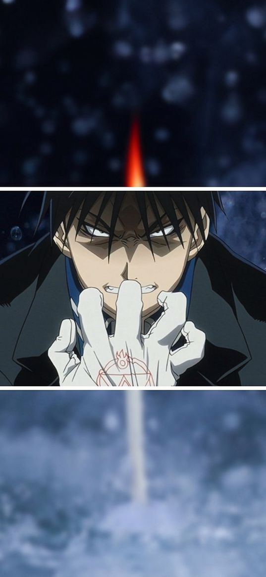 roy mustang, fullmetal alchemist, anime, character, hand, rage, art