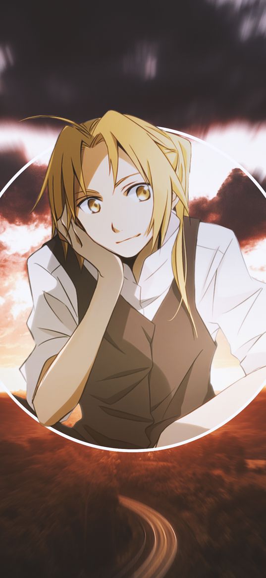 edward elric, fullmetal alchemist, anime, character, landscape, art