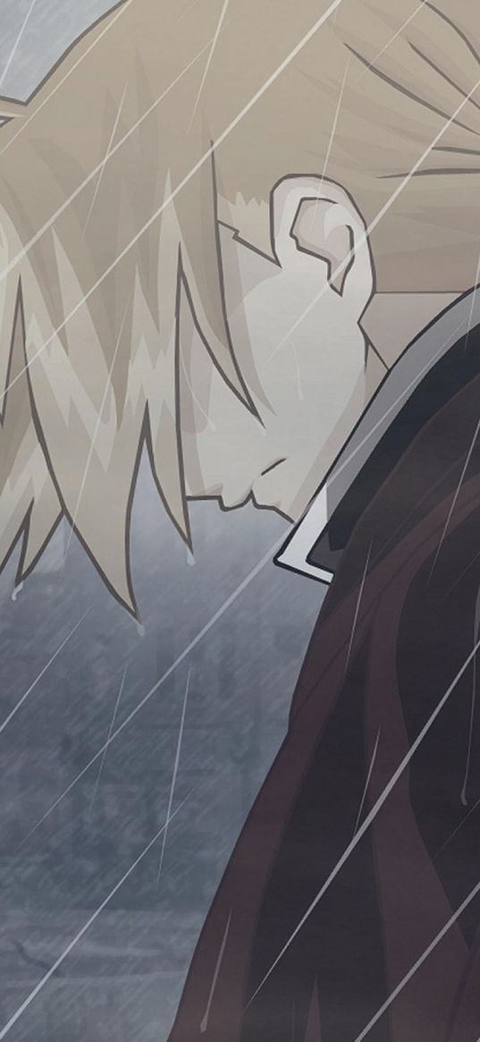 edward elric, fullmetal alchemist, anime, character, rain, art