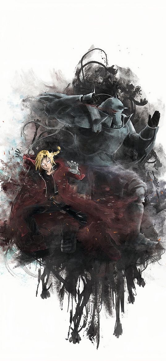 edward elric, alphonse elric, fullmetal alchemist, anime, characters, smoke, art
