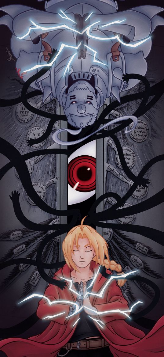 edward elric, alphonse elric, fullmetal alchemist, anime, characters, lightning, eye