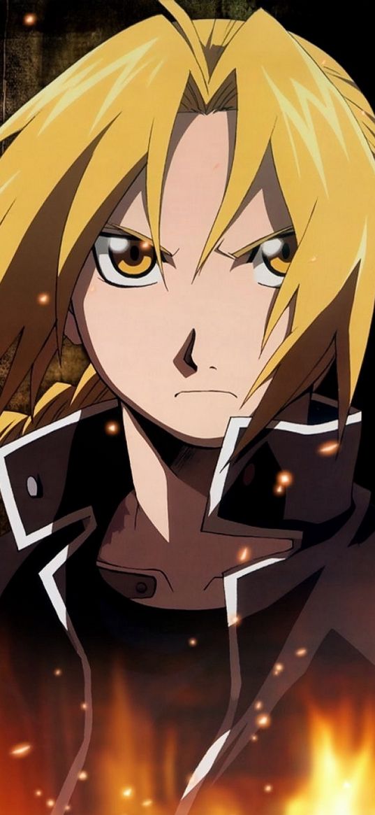 edward elric, fullmetal alchemist, anime, character, fire, art