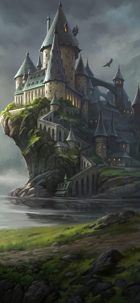 hogwarts, harry potter, book, movie, castle, art