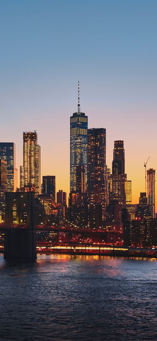 city, buildings, bridge, skyscrapers, view, cityscape