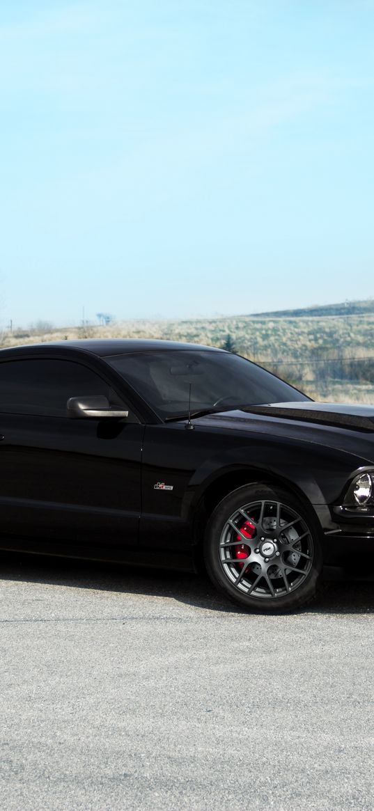 ford, mustang, gt, black, landscape, red