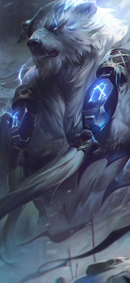 volibear, bear, league of legends, game, snow, glow, art