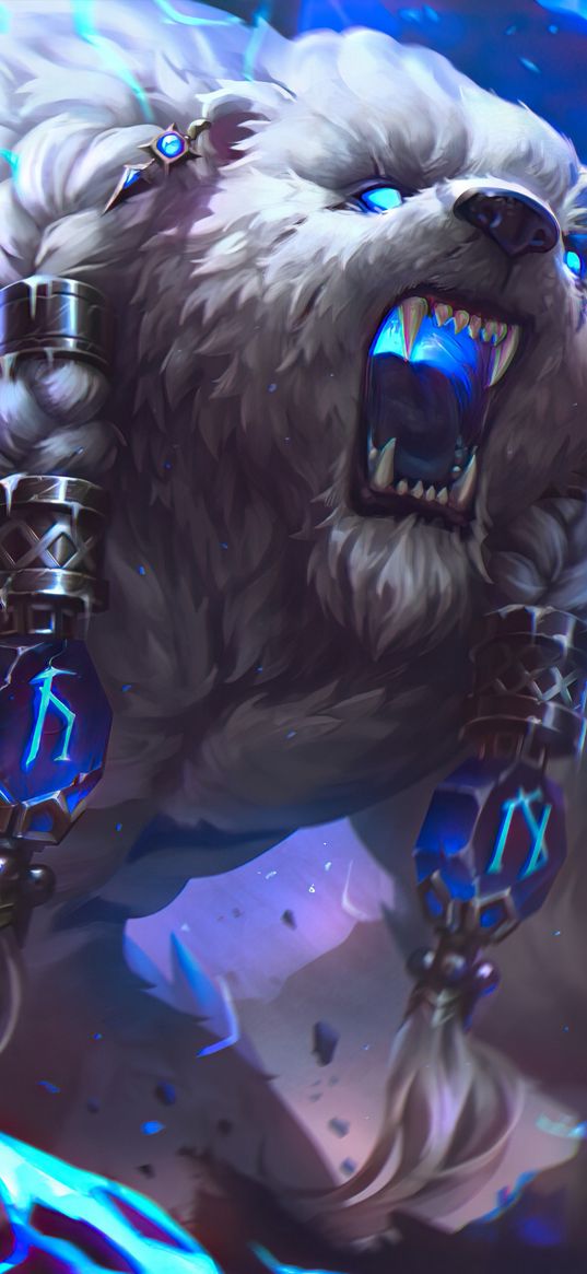 volibear, bear, league of legends, game, lightning, shards, rage, art