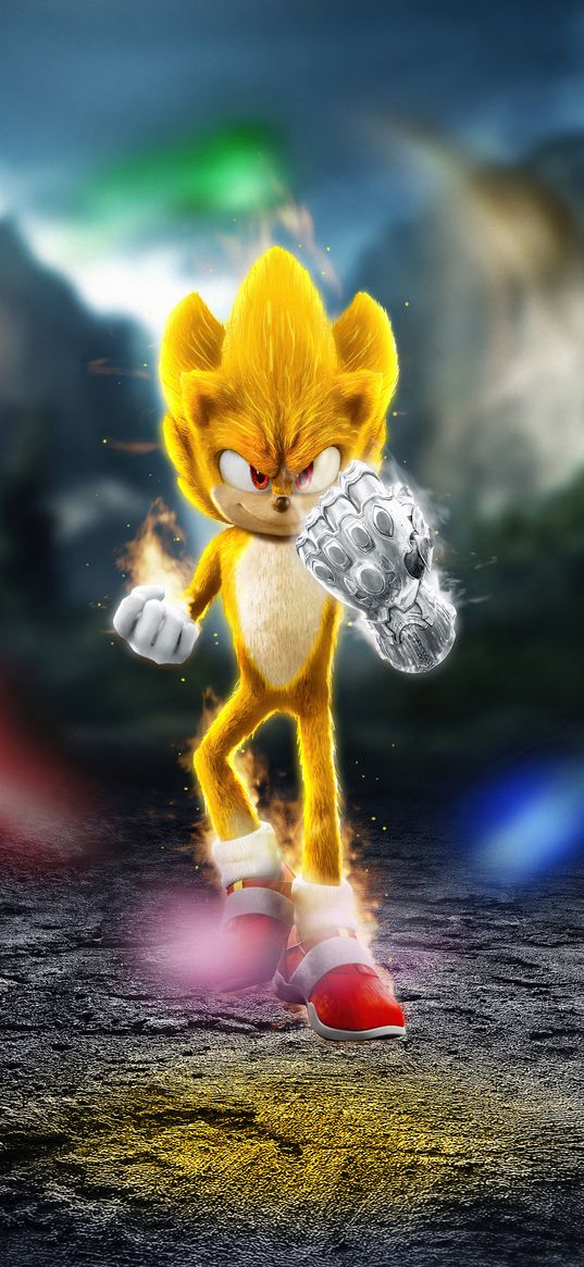 super sonic, game, cartoon, sega, hedgehog, glove, yellow, art