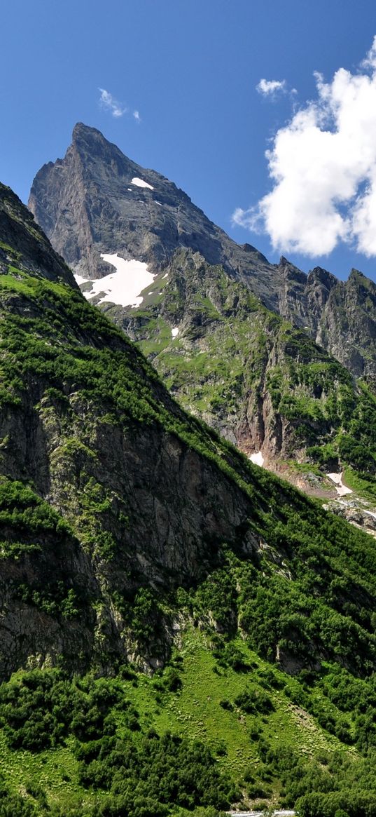 mountains, sky, grass, caucasus, nature