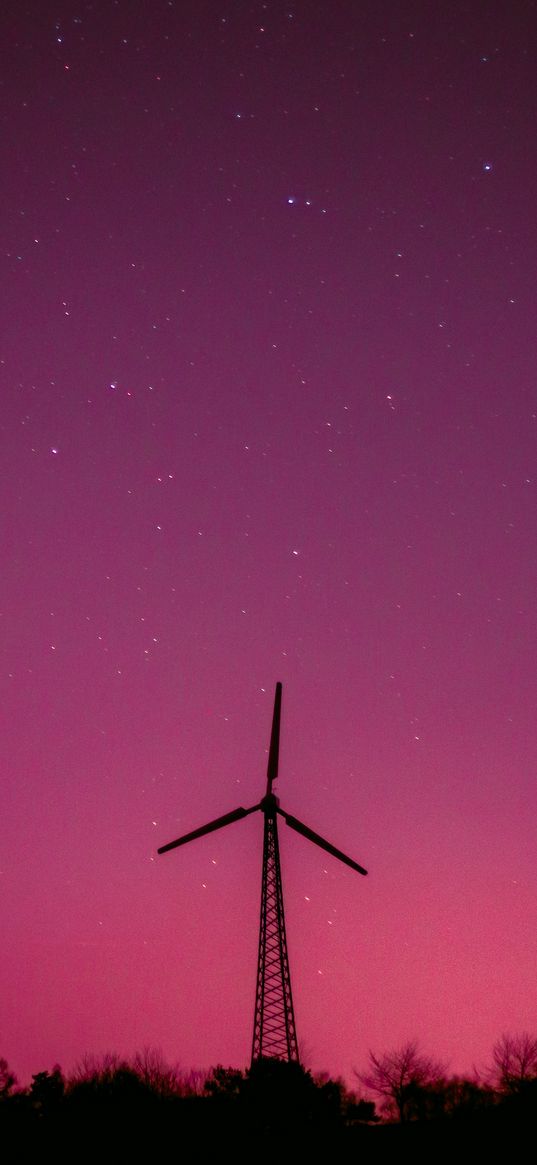 windmill, field, sunset, pink