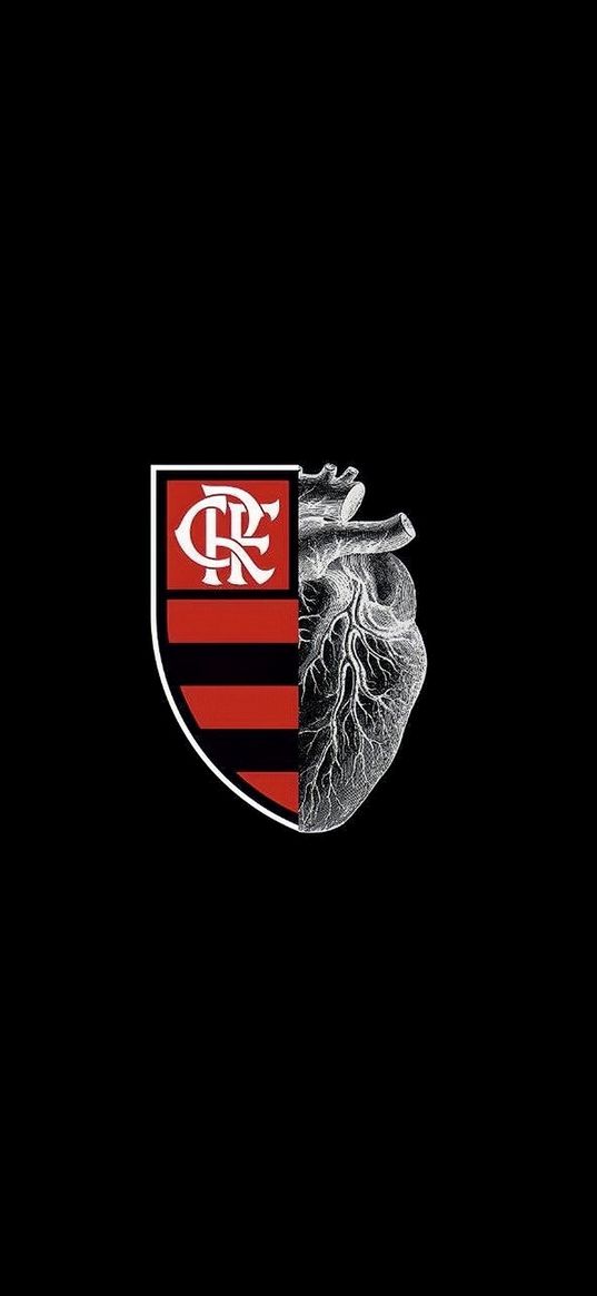 flamengo, football club, logo, emblem, heart, brazil, soccer, red, black background