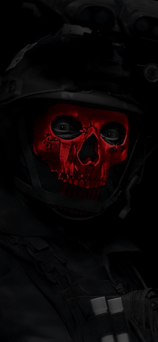 ghost, call of duty, game, soldier, special forces, mask, skull, red, black, art