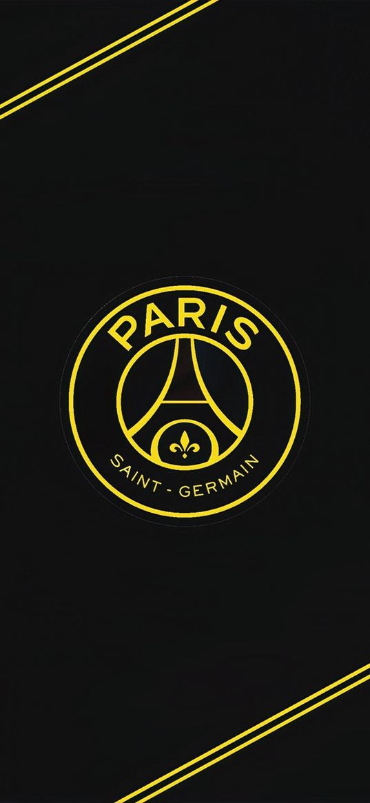 paris saint-germain, psg, logo, football club, yellow, black background