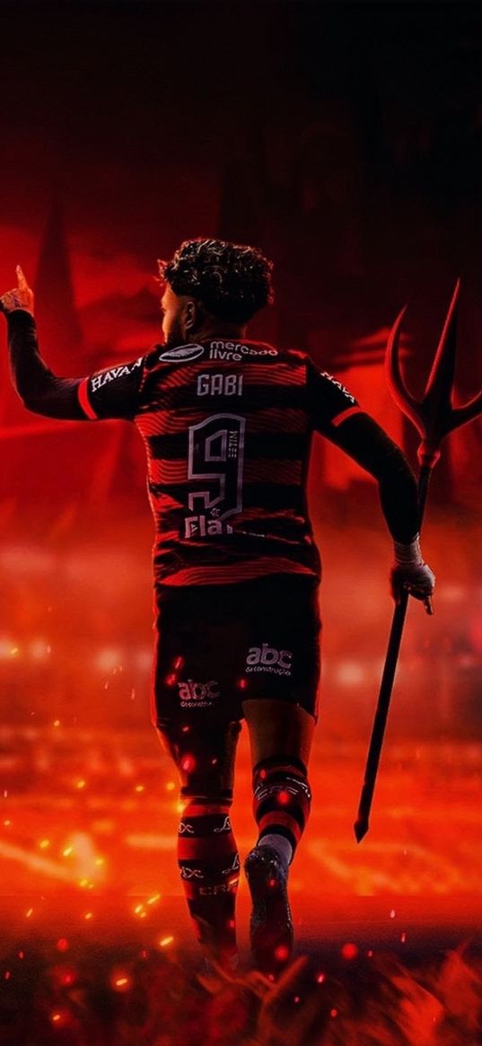 gabigol, gabi, soccer player, flamengo, football club, trident, fire, football, red, art