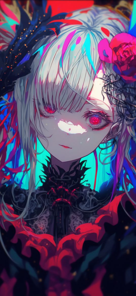 girl, anime, art, flower, gothic style