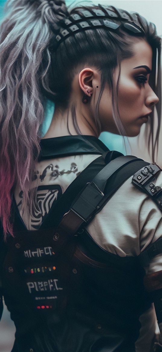 girl, bulletproof vest, weapon, cyberpunk