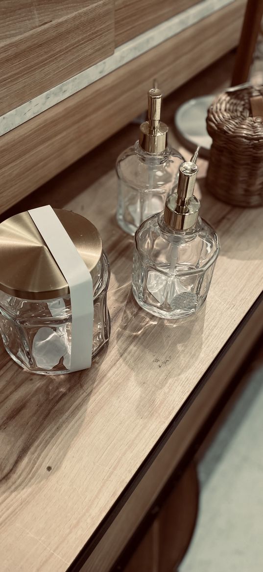 glass, perfume, wood