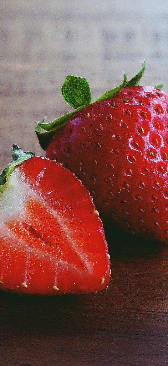 strawberry, slice, berry, red, macro