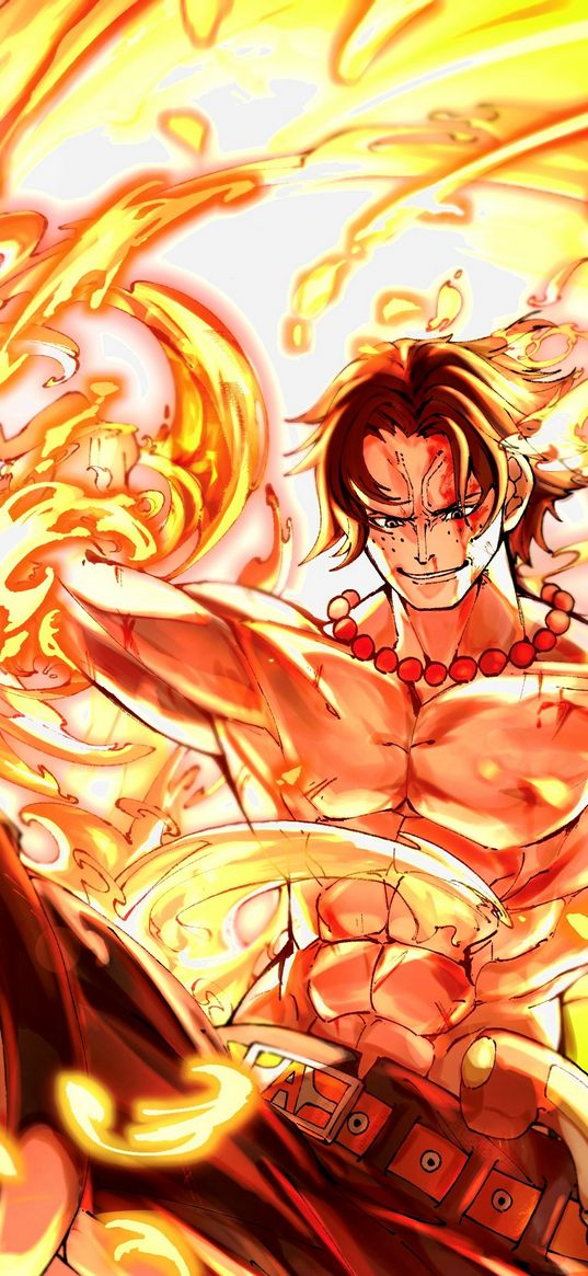 one piece, fire, great comander, ace, art